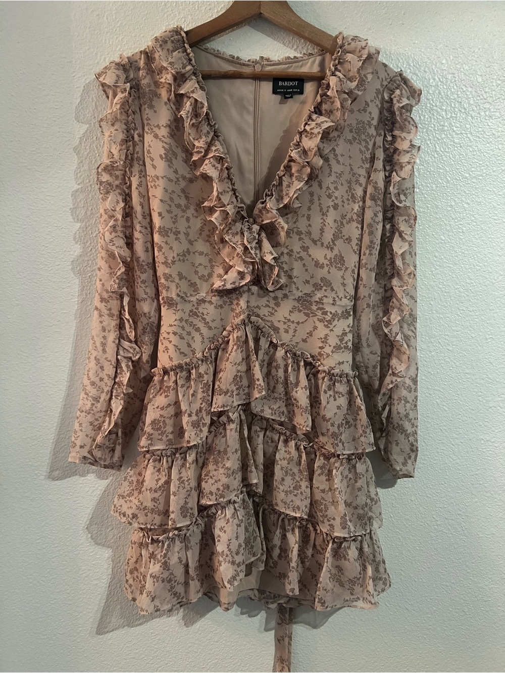 Bardot Soft Blush Ruffle Neck Dress